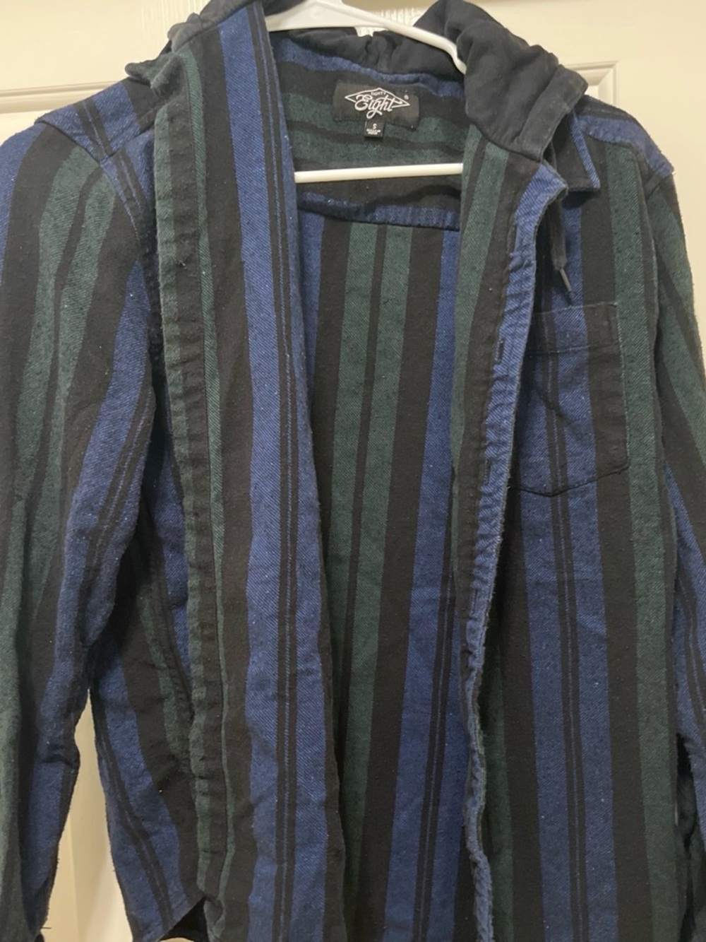 Eighty Eight Striped Hooded Shirt Jacket in Black, Blue & Green